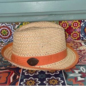 Panama Jack Straw Fedora hat with orange brim and edging size OSFM